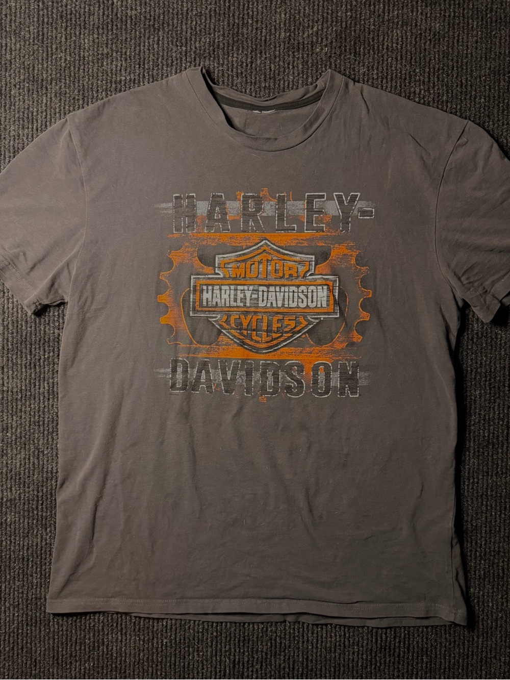 Harley-Davidson Gray Tee with Orange Logo Graphic